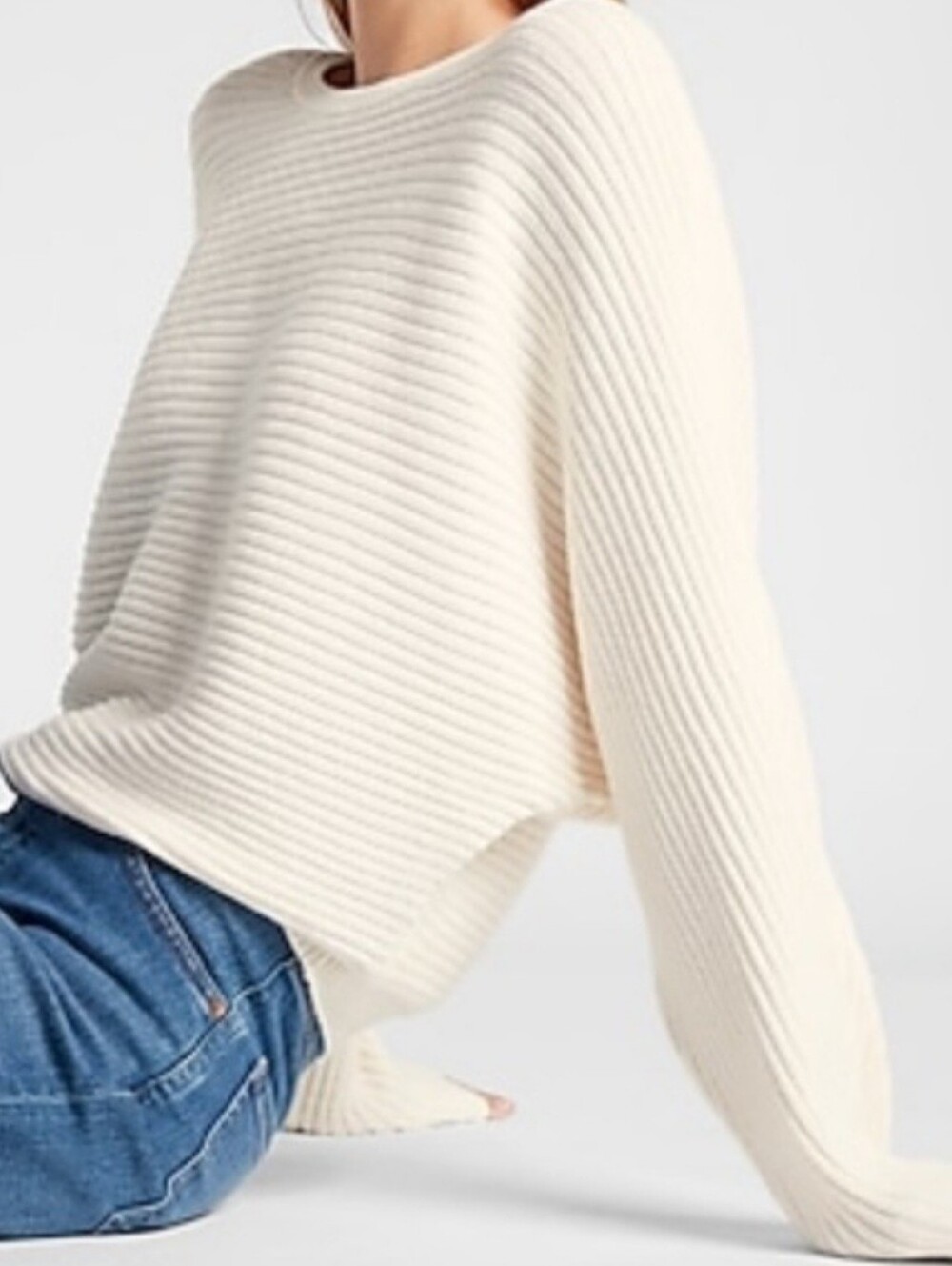 EXPRESS Dolman Sleeve Ribbed Sweater Cream White Top Women's Medium